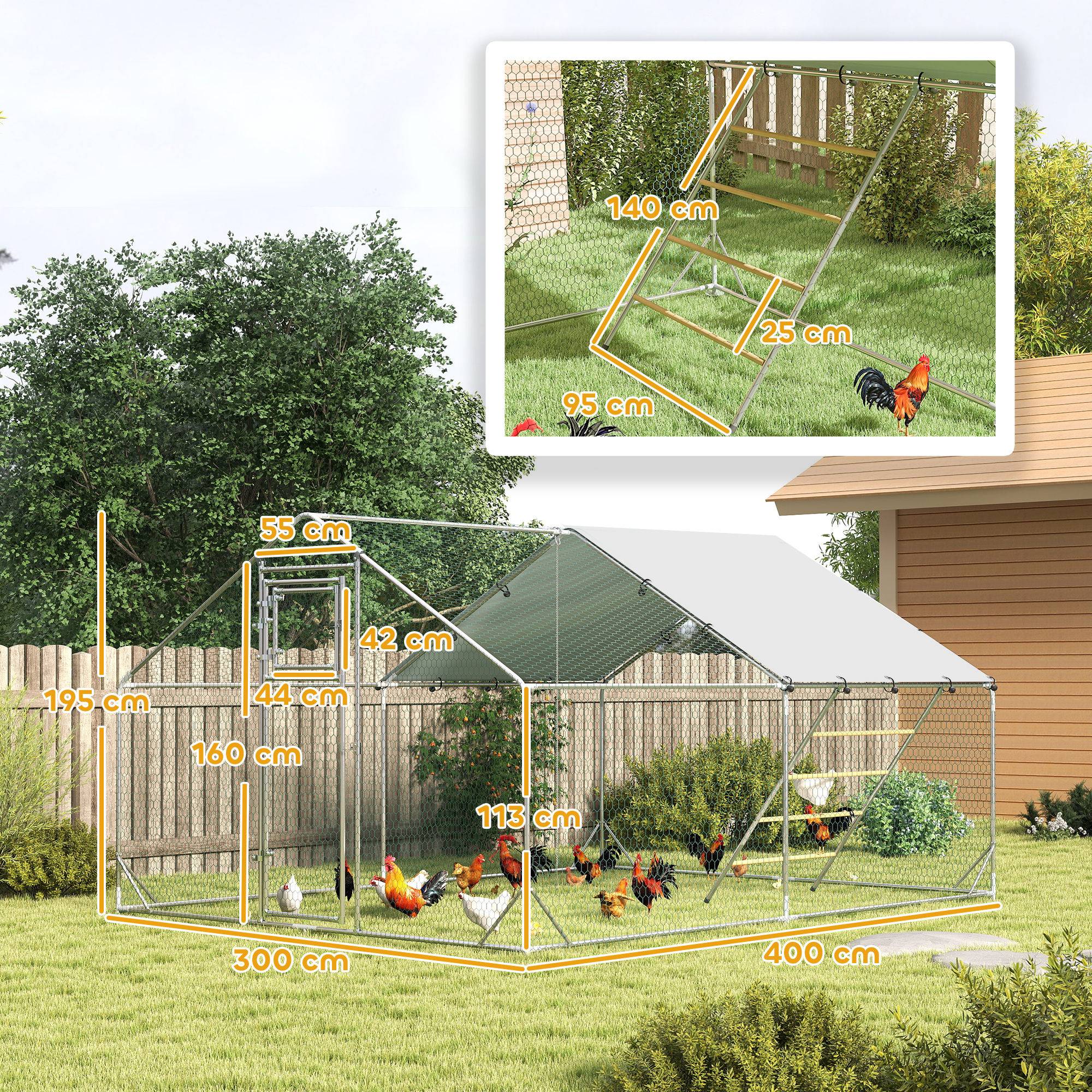 Sans Marque - Poulailler 12 m² 12-18 poules toit étanche mangeoire perchoir 3x4x1,9 m argent - Image 5