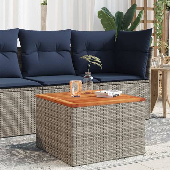 ComfortXL - Table d'Appoint de Jardin Grise et Bois 55cm, Carrée en Résine Tressée et Acacia – ComfortXL Outdoor Living - Image 1