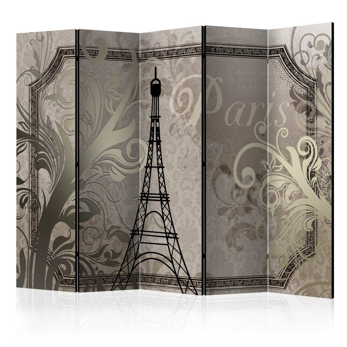 Paravent 5 Volets "Vintage Paris Gold" 172x225cm - Image 1