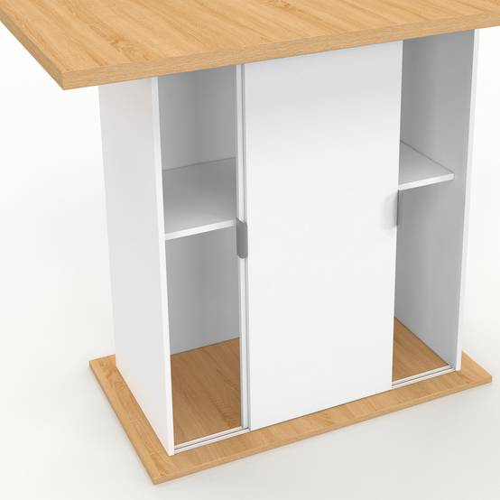 IDMARKET - Ilot central 4 personnes PAXTON 110 cm pied central avec rangement bois blanc avec plan de travail façon hêtre - Image 6