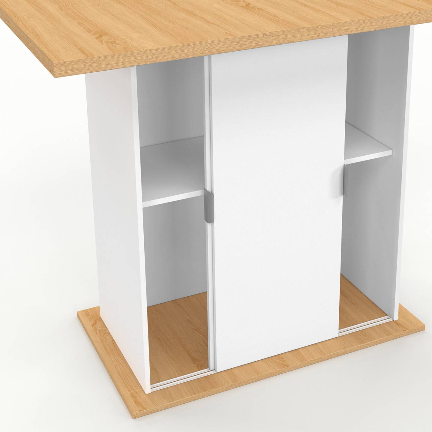 IDMARKET - Ilot central 4 personnes PAXTON 110 cm pied central avec rangement bois blanc avec plan de travail façon hêtre - Image 6