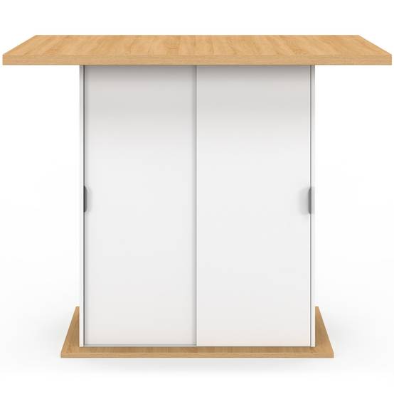 IDMARKET - Ilot central 4 personnes PAXTON 110 cm pied central avec rangement bois blanc avec plan de travail façon hêtre - Image 3