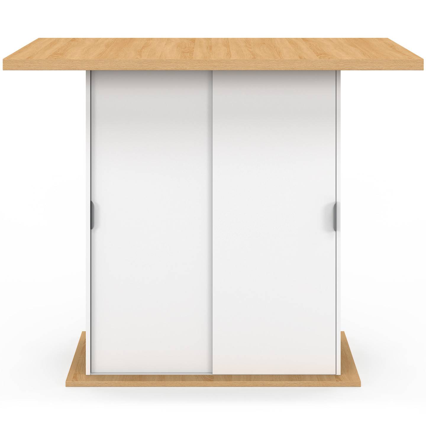 IDMARKET - Ilot central 4 personnes PAXTON 110 cm pied central avec rangement bois blanc avec plan de travail façon hêtre - Image 3