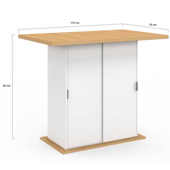 IDMARKET - Ilot central 4 personnes PAXTON 110 cm pied central avec rangement bois blanc avec plan de travail façon hêtre - Image 5