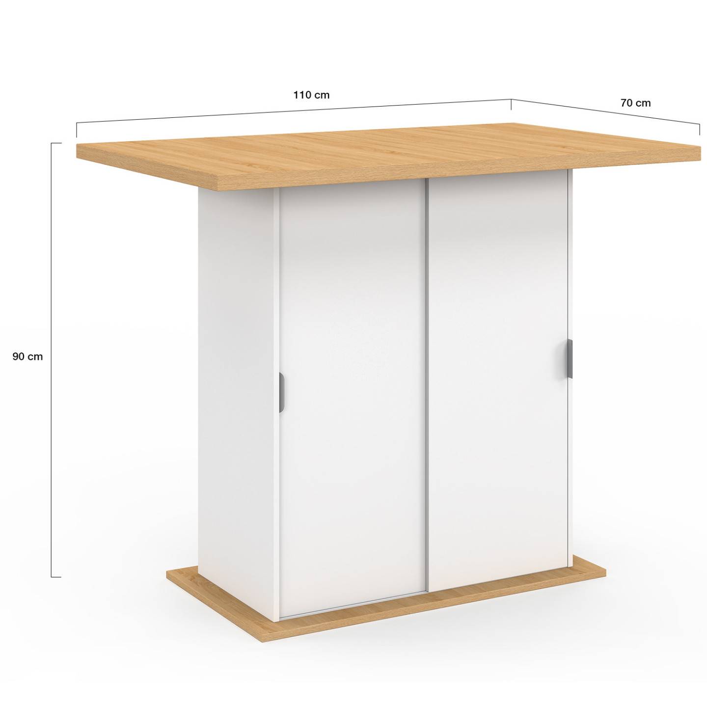 IDMARKET - Ilot central 4 personnes PAXTON 110 cm pied central avec rangement bois blanc avec plan de travail façon hêtre - Image 5