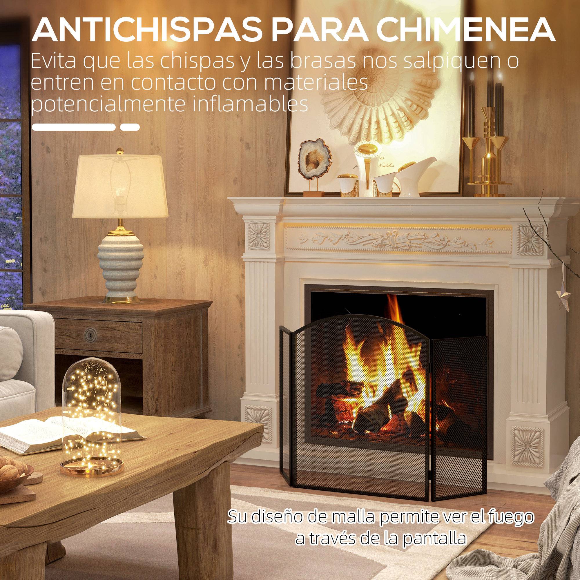 Pare-feu pliable à 3 panneaux avec cadre en acier 96 x 62 cm noir - Image 6