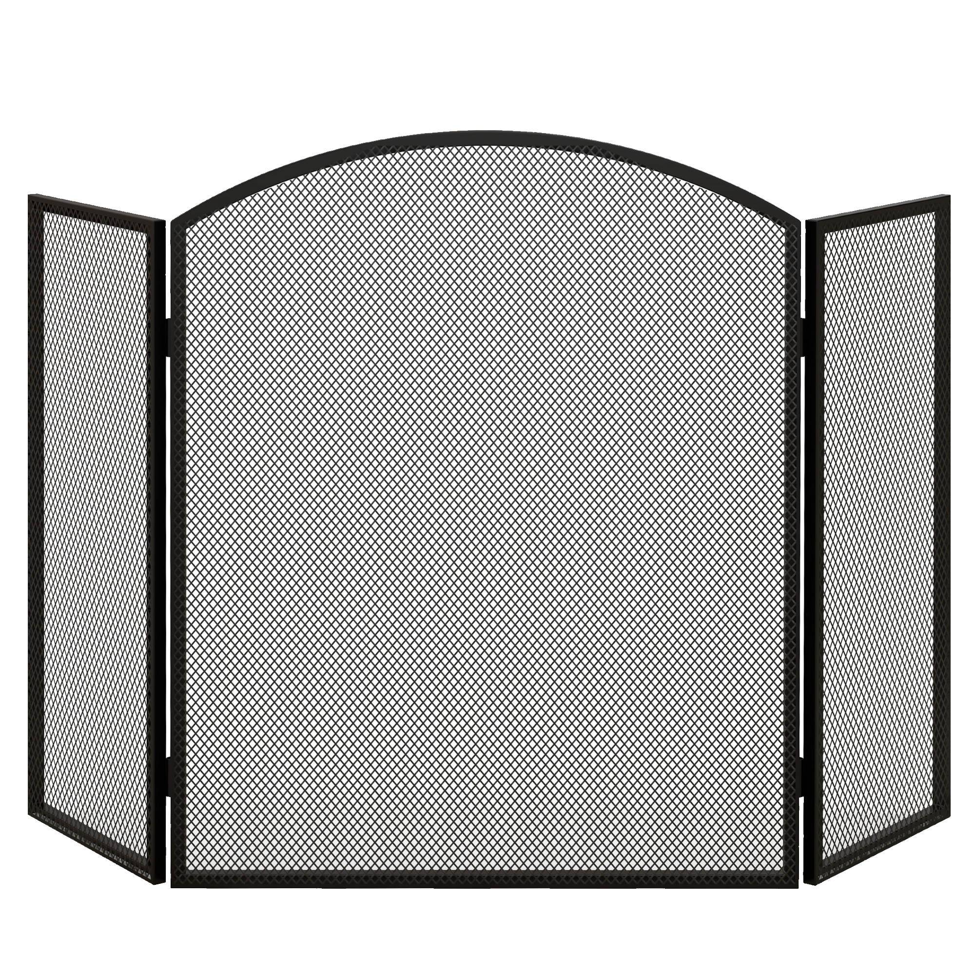 Pare-feu pliable à 3 panneaux avec cadre en acier 96 x 62 cm noir - Image 1