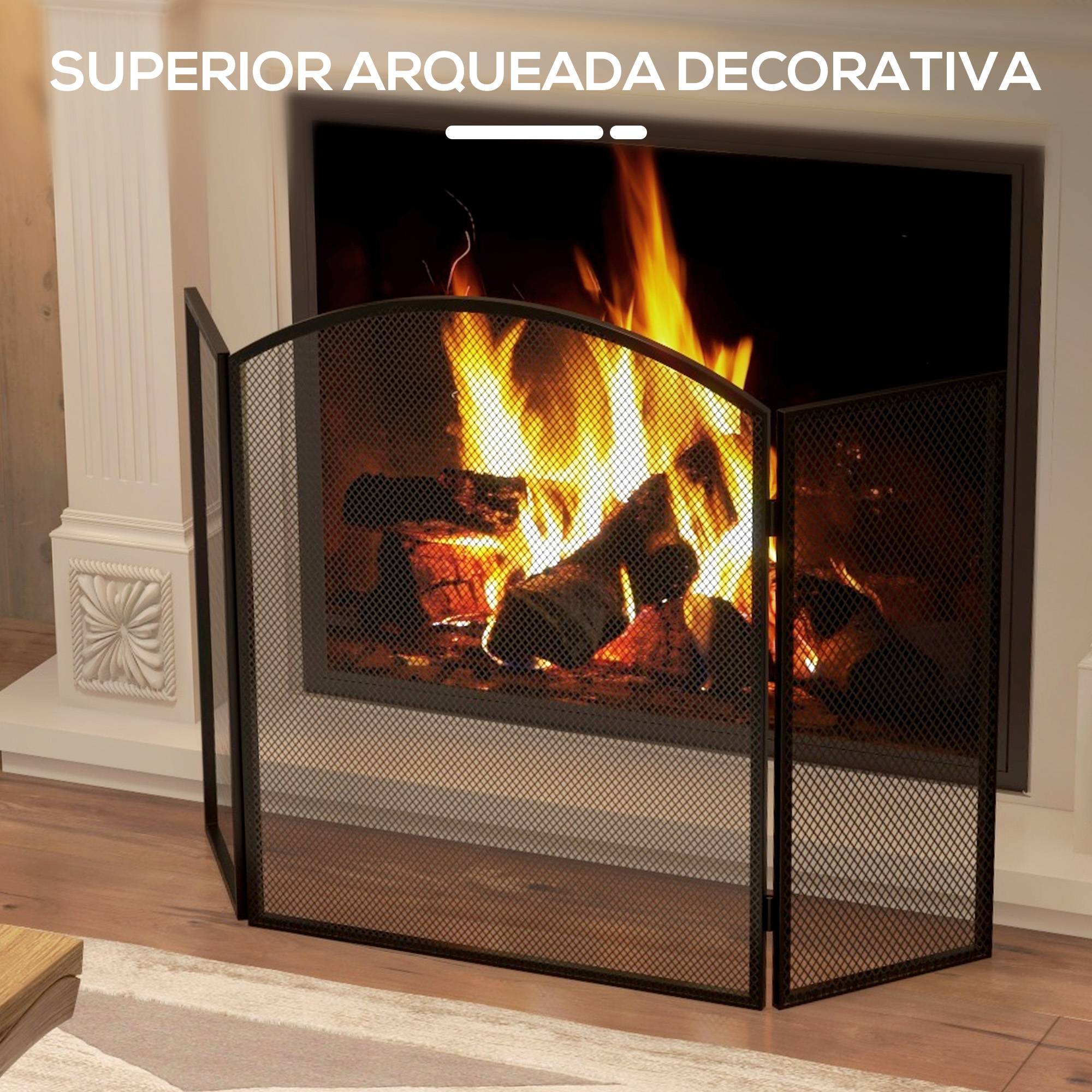 Pare-feu pliable à 3 panneaux avec cadre en acier 96 x 62 cm noir - Image 8