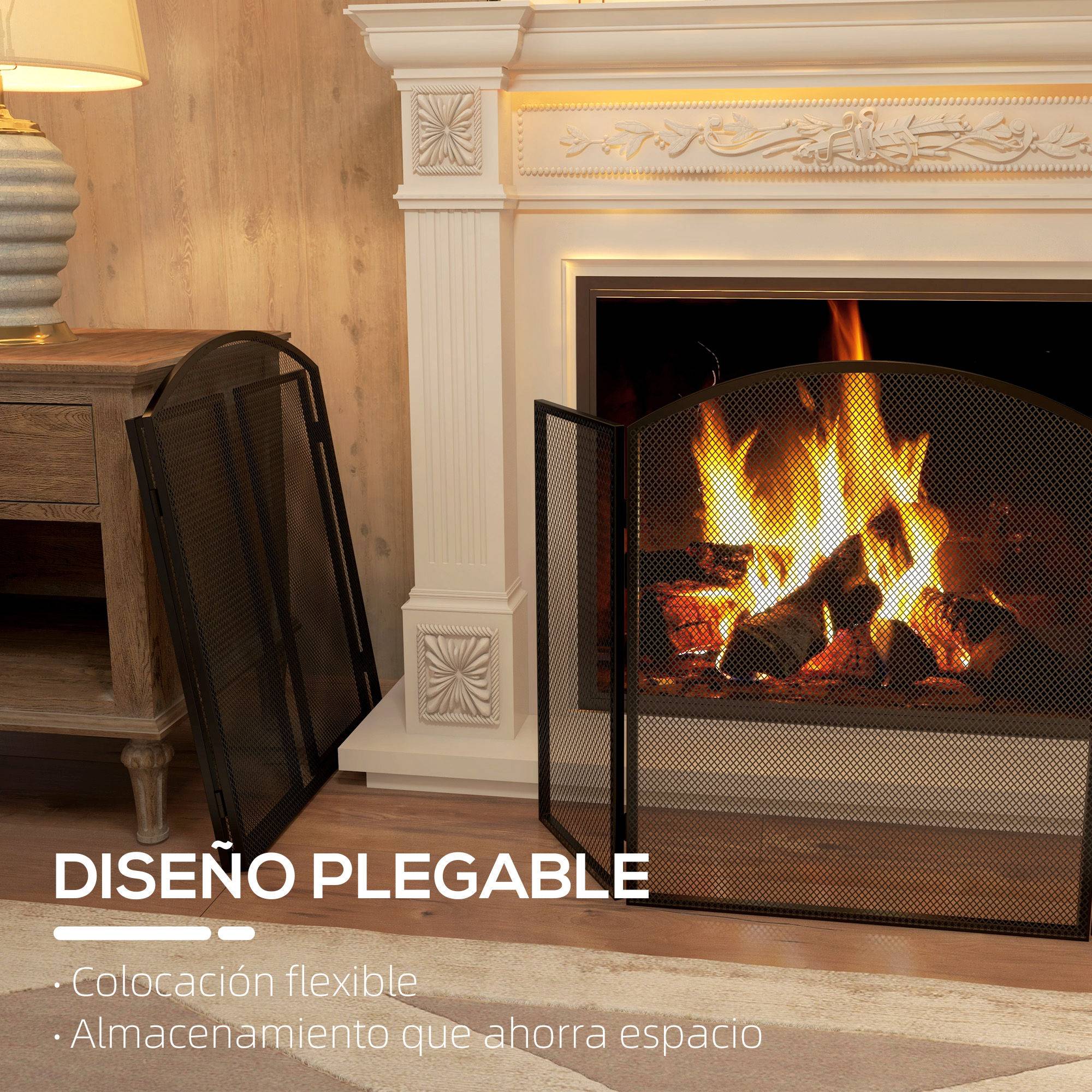 Pare-feu pliable à 3 panneaux avec cadre en acier 96 x 62 cm noir - Image 7