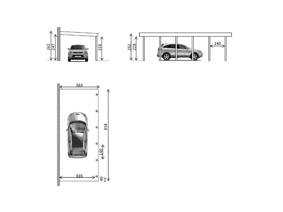 Carport Adosse Bois RIVERSIDE - 1 Voiture - 363 x 858 - Abri Voiture - Feutre Bitumeux sur les Voliges - Toit Plat - Image 3