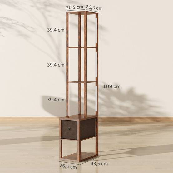 Lampadaire LED avec étagères, luminosité réglable, interrupteur au pied pour chambre, marron rustique - Image 5