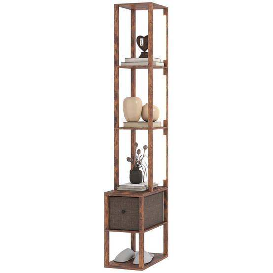 Lampadaire LED avec étagères, luminosité réglable, interrupteur au pied pour chambre, marron rustique - Image 2