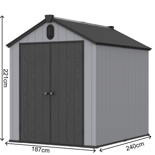 ComfortXL - Abri de jardin en résine pour outils et tondeuse double paroi 187 x 240 x 221 cm gris blanc - ComfortXL Outdoor Living - Image 5