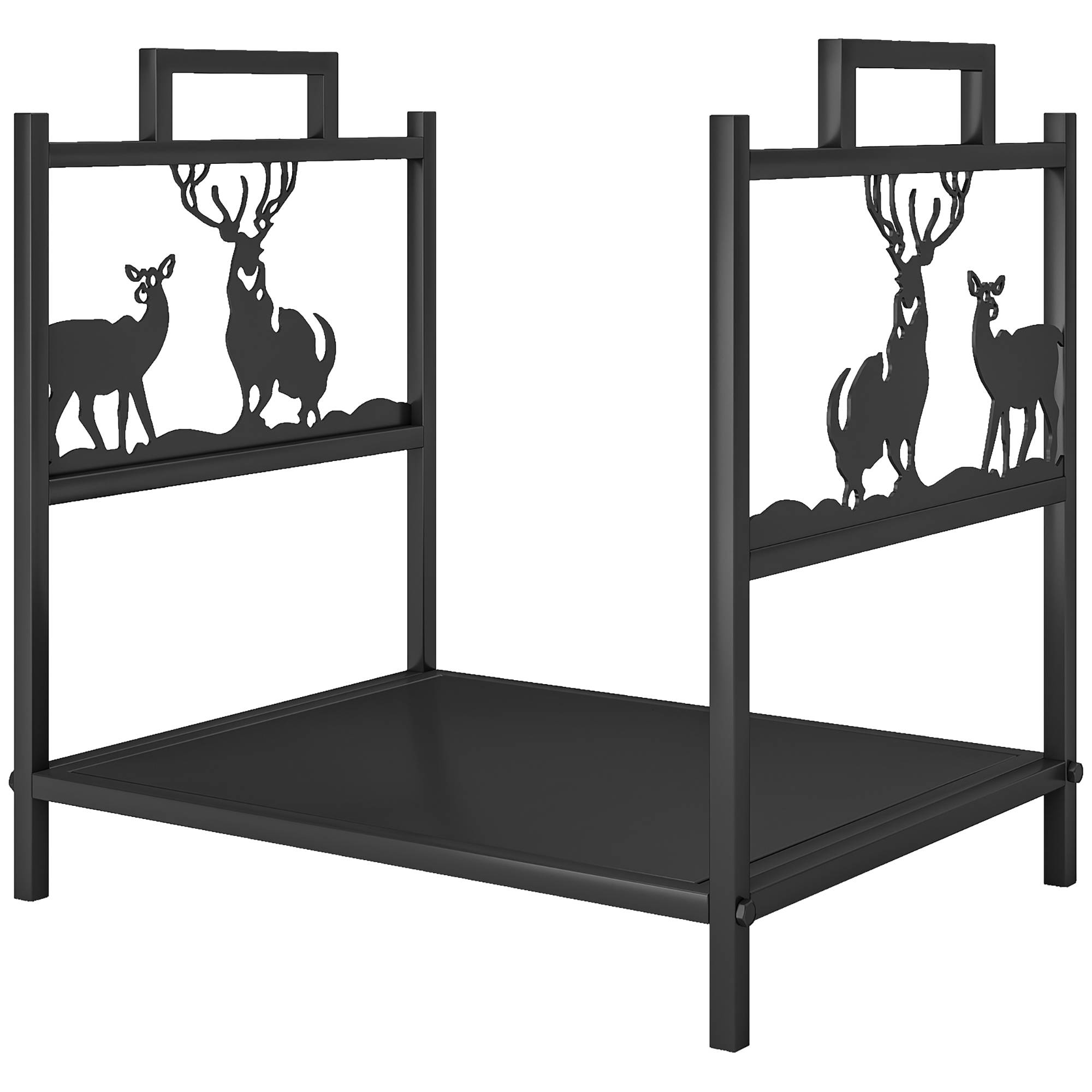 ComfortXL - Porte-bûches métal noir 42,5 x 33,5 x 43 cm intérieur extérieur motif renne rangement bois pour cheminée - Image 2