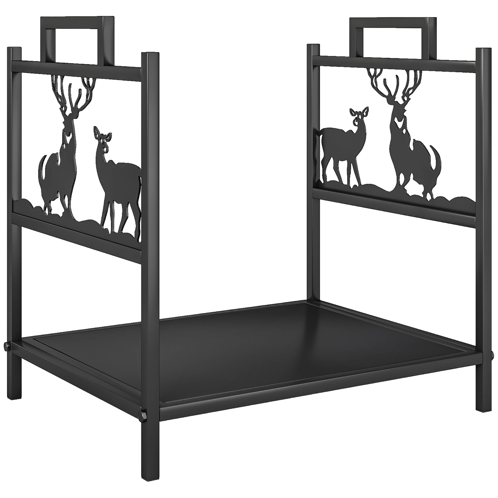 ComfortXL - Porte-bûches métal noir 42,5 x 33,5 x 43 cm intérieur extérieur motif renne rangement bois pour cheminée - Image 10