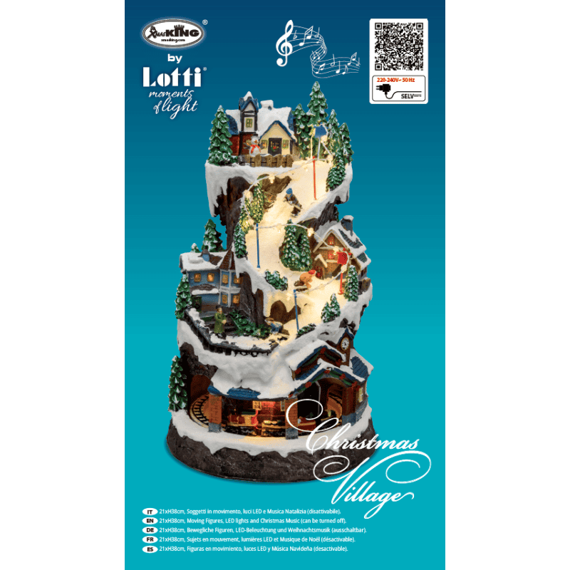 Lotti - Village de noël lumineux Enneigé avec Skieurs - Petit Train en Mouvement H38cm Musique et LED Lotti - Image 7