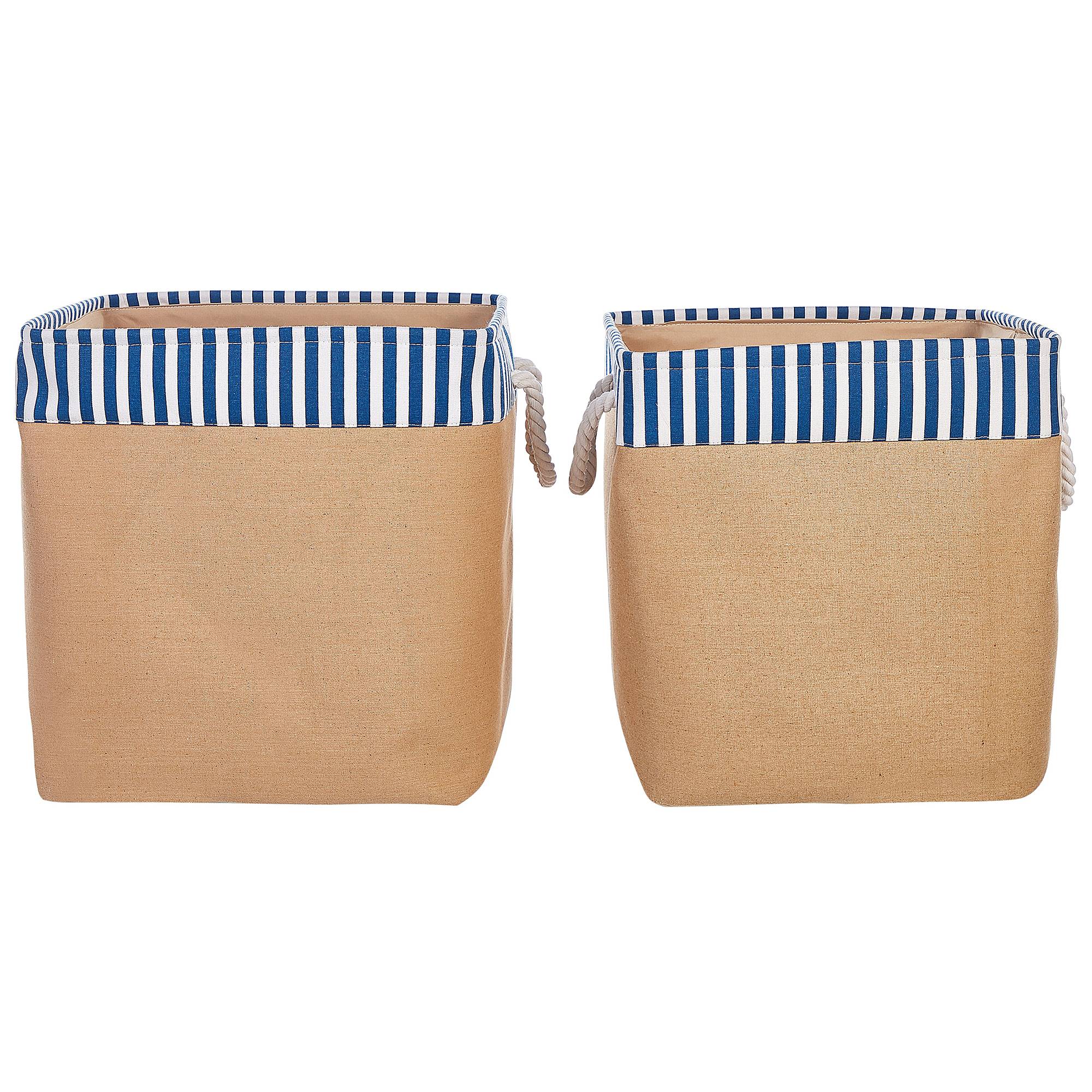 Lot de 2 Paniers de Rangement en Tissu Polyester Beige et Motif Marin avec Poignées en Corde Rangement Organisation Salon Chambre Traditionnel - Image 1