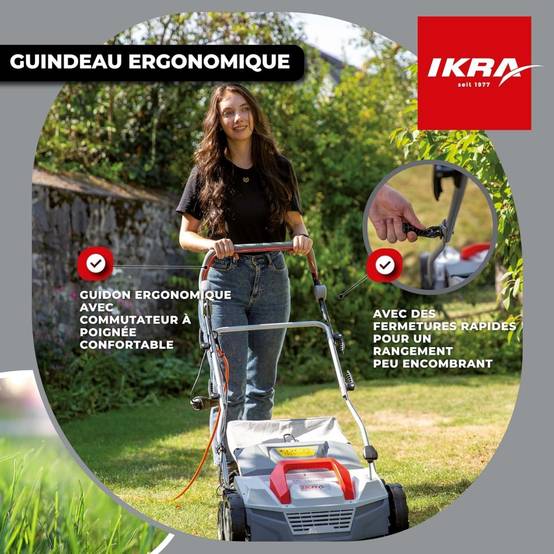 Scarificateur Démousseur électrique 1800W Profondeur de travail 23cm Bac à herbe 40L Aérateur de pelouse Entretien gazon IKRA - Image 6