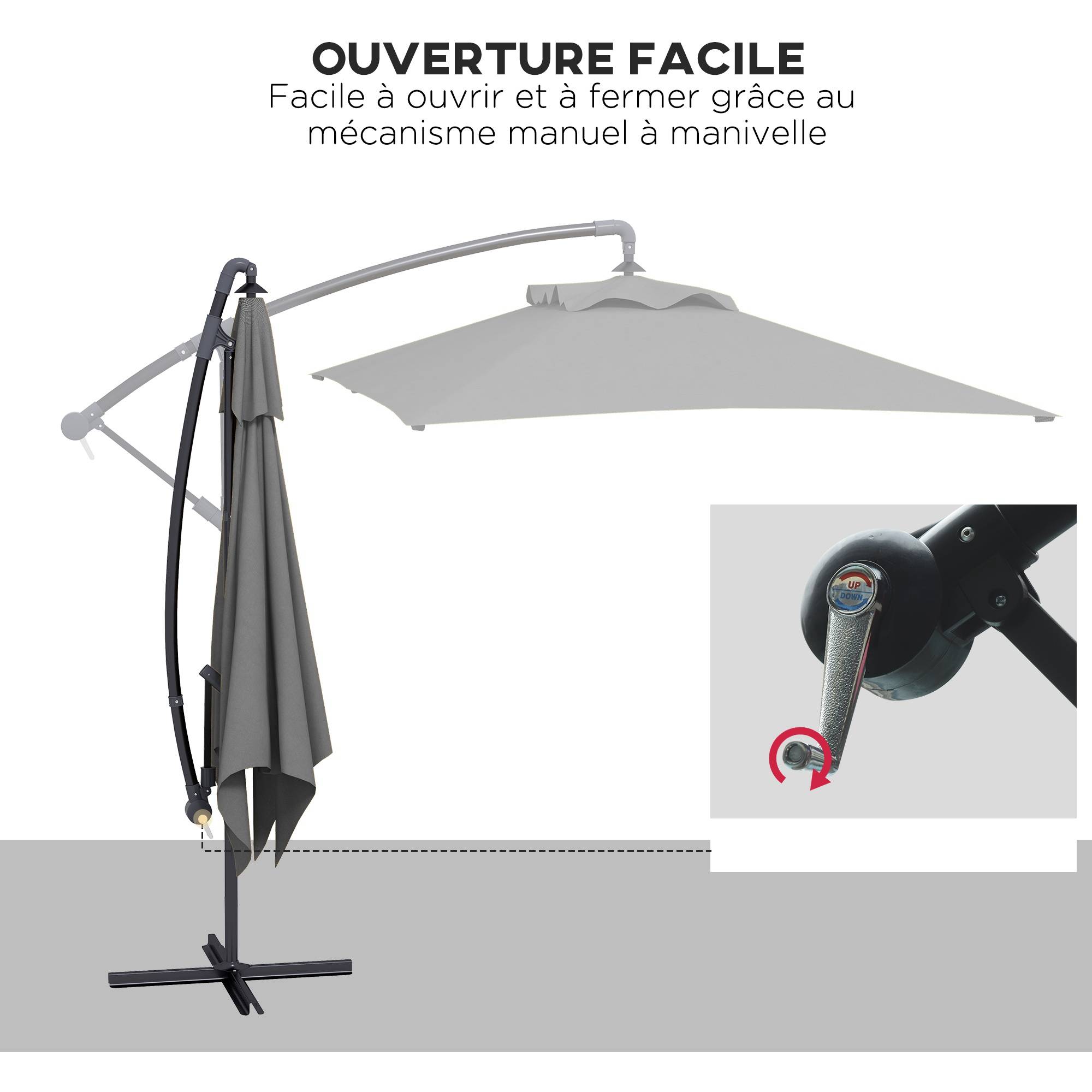 Parasol déporté Polyester Gris 294x193x250 cm - Image 6