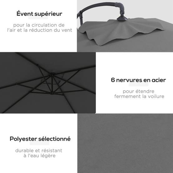 Parasol déporté Polyester Gris 294x193x250 cm - Image 7