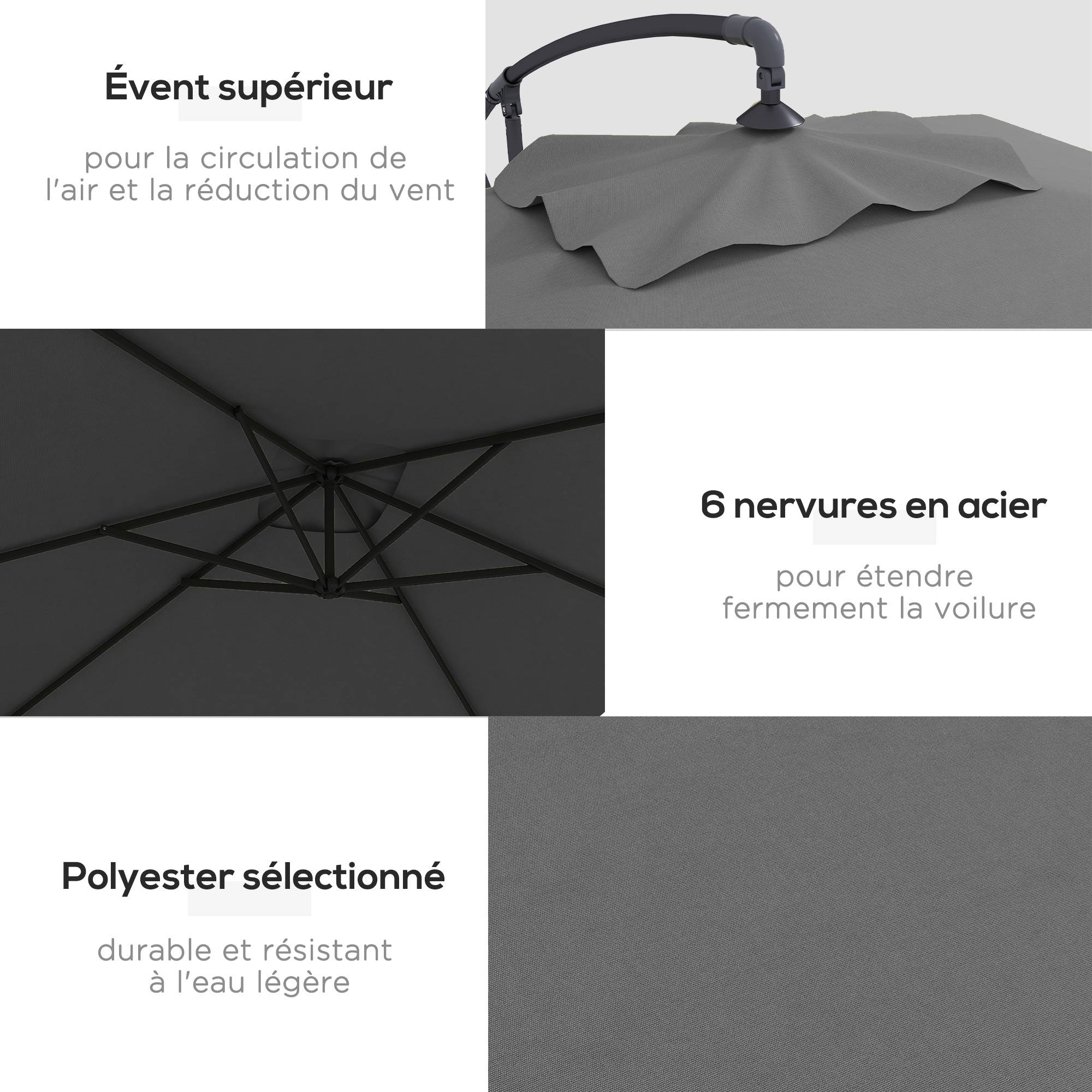 Parasol déporté Polyester Gris 294x193x250 cm - Image 7