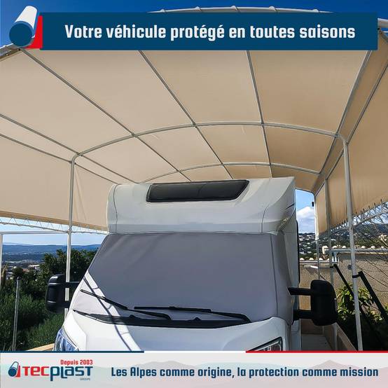 Bâche pour Carport 4x6 m LP506CP Beige foncé - Garantie 5 ans - Toile PVC étanche pour abri de voiture TECPLAST - Image 2