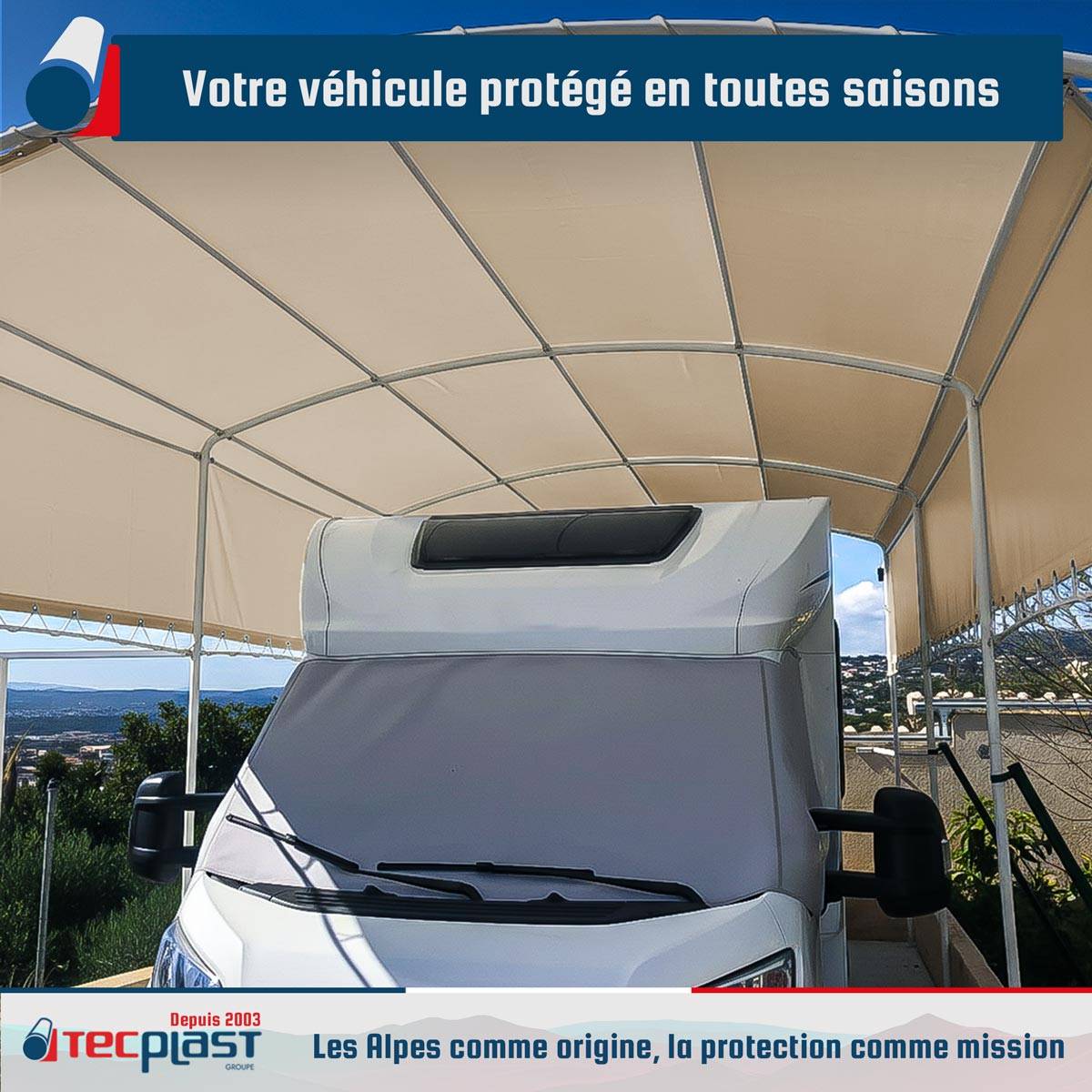 Bâche pour Carport 4x6 m LP506CP Beige foncé - Garantie 5 ans - Toile PVC étanche pour abri de voiture TECPLAST - Image 2