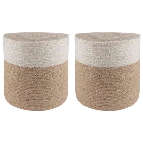 Ensemble de 2 pots à plantes jute naturel et blanc 28 x 28 x 28 cm, Poids:2.01kg - PANGIVO - Image 1