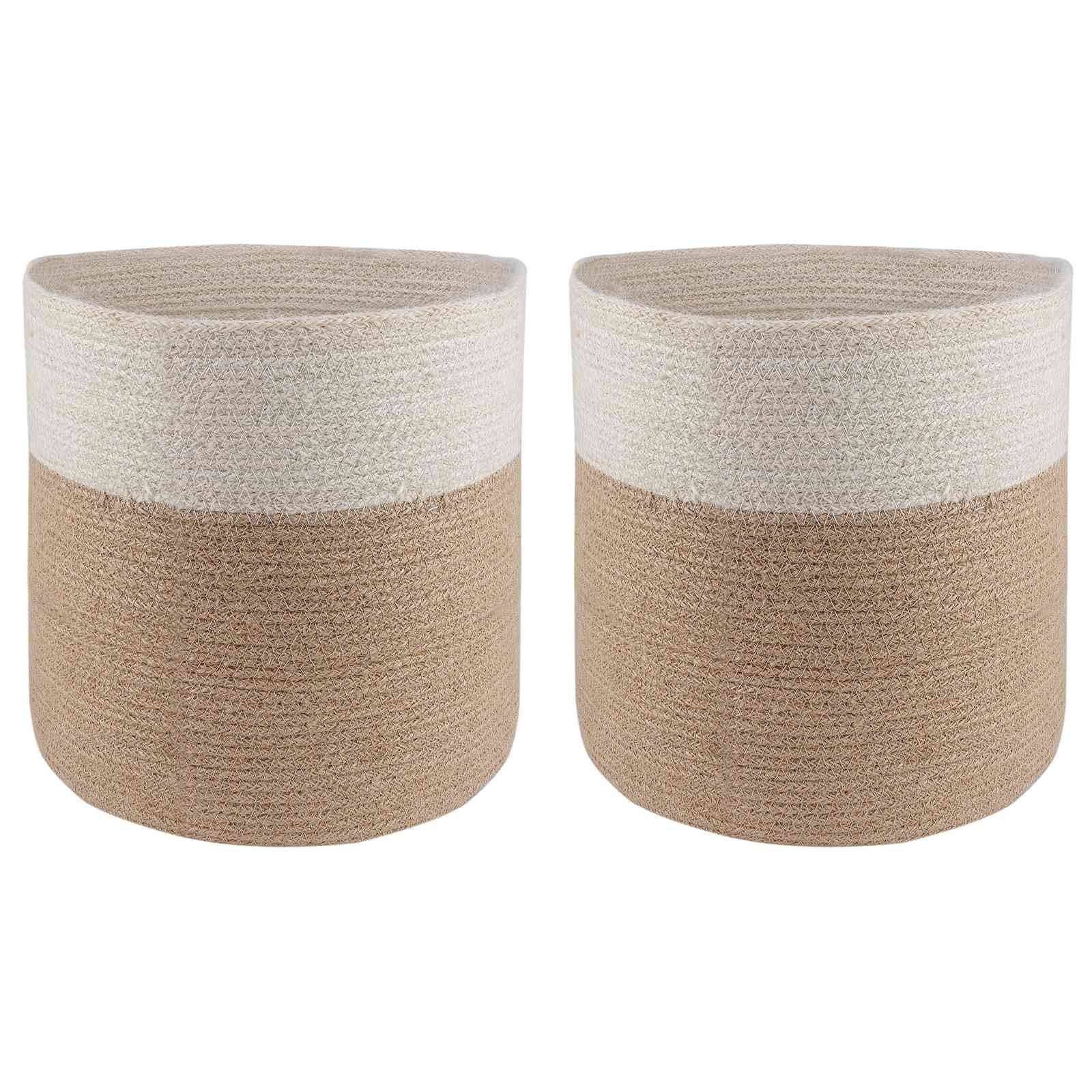 Ensemble de 2 pots à plantes jute naturel et blanc 28 x 28 x 28 cm, Poids:2.01kg - PANGIVO