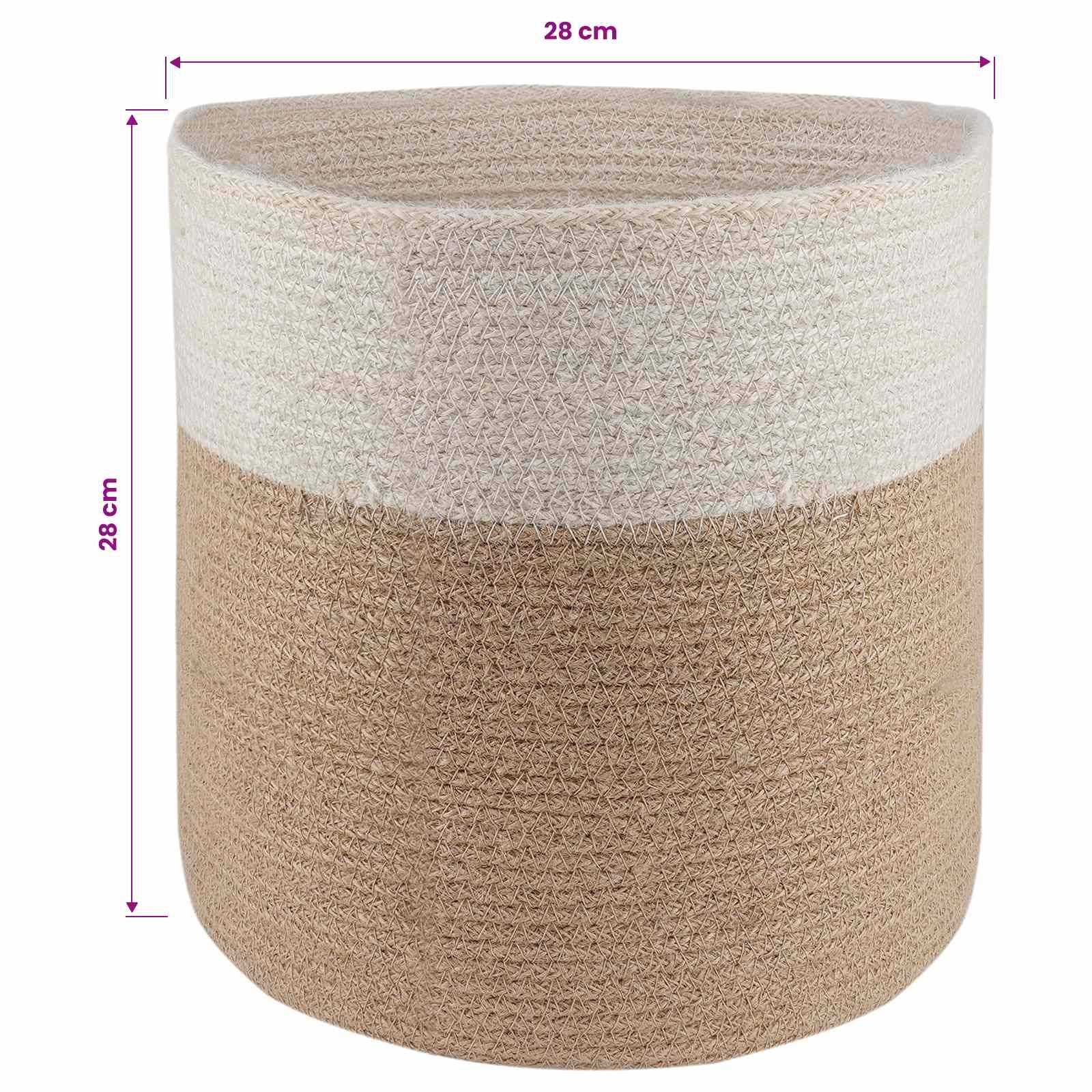 Ensemble de 2 pots à plantes jute naturel et blanc 28 x 28 x 28 cm, Poids:2.01kg - PANGIVO - Image 6