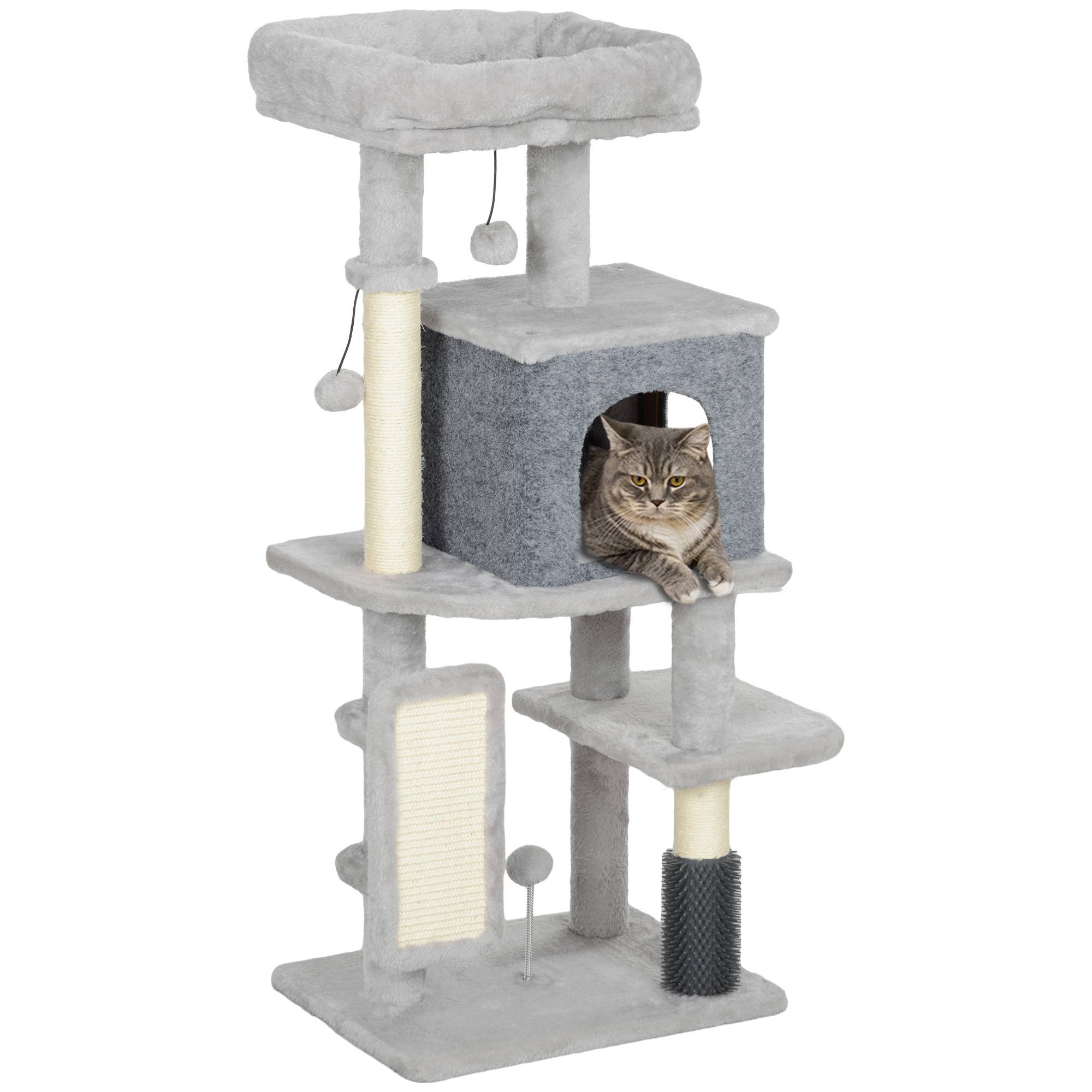 Arbre à chat 104 cm niche panier griffoirs sisal griffoir balles chats jusqu'à 5 kg gris clair - Image 1