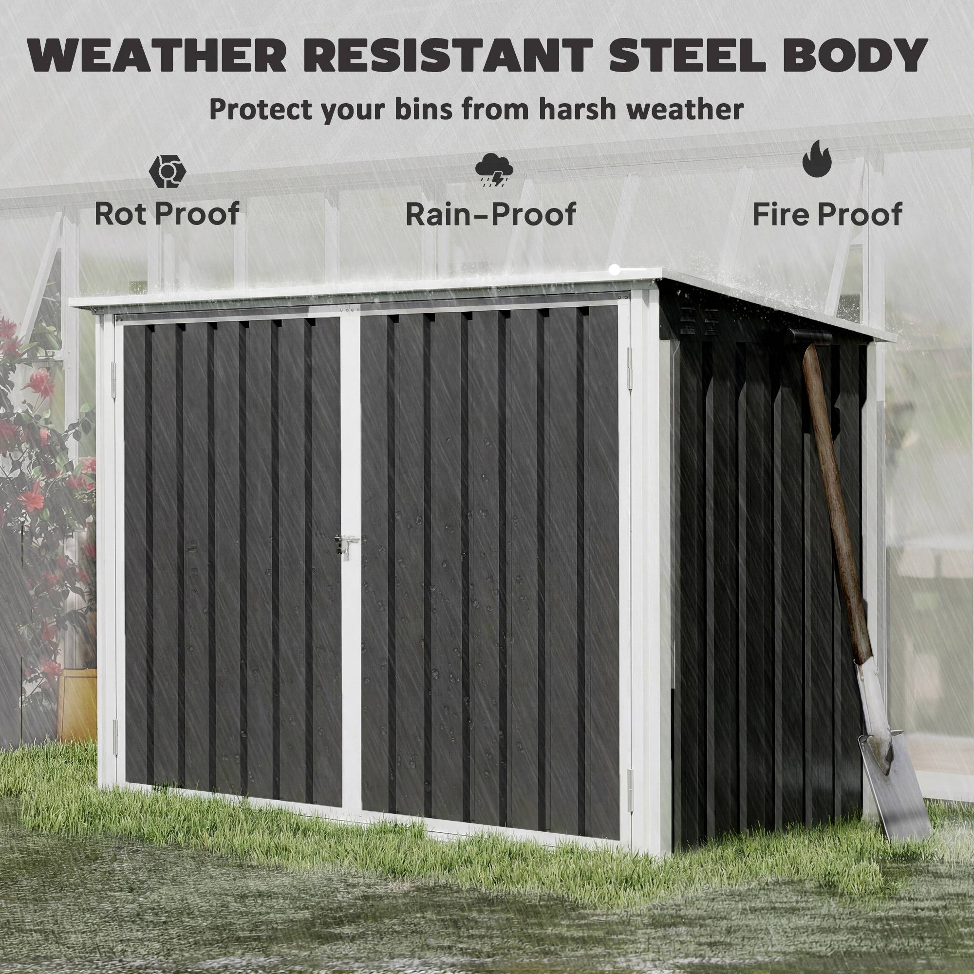 ComfortXL - Cache poubelle extérieur acier galvanisé rangement double porte 180x108x130cm gris foncé - ComfortXL Outdoor Living - Image 9