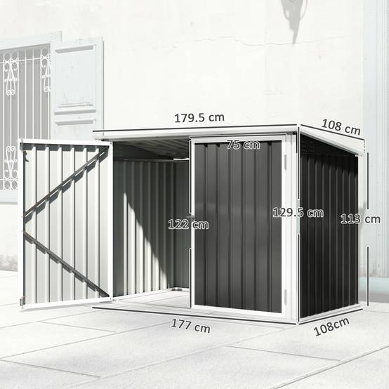 ComfortXL - Cache poubelle extérieur acier galvanisé rangement double porte 180x108x130cm gris foncé - ComfortXL Outdoor Living - Image 5