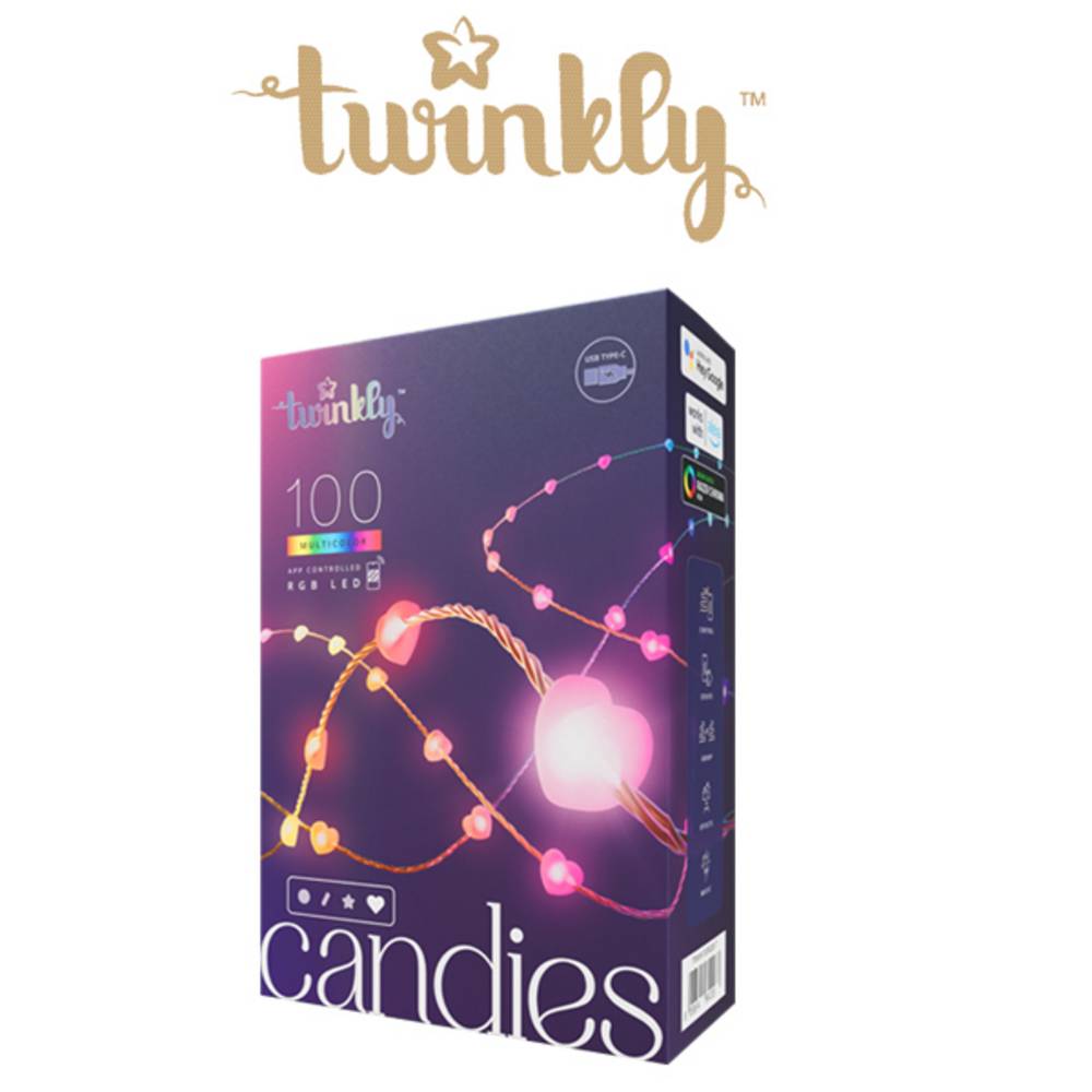 Guirlande coeur connectée IP20 6m 100 LEDS RGB fil transparent TWINKLY CANDIES - Image 2