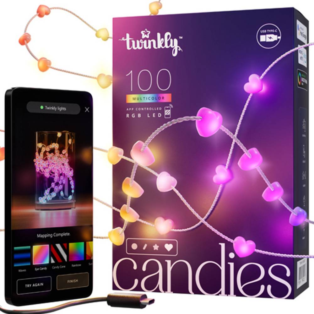 Guirlande coeur connectée IP20 6m 100 LEDS RGB fil transparent TWINKLY CANDIES - Image 3