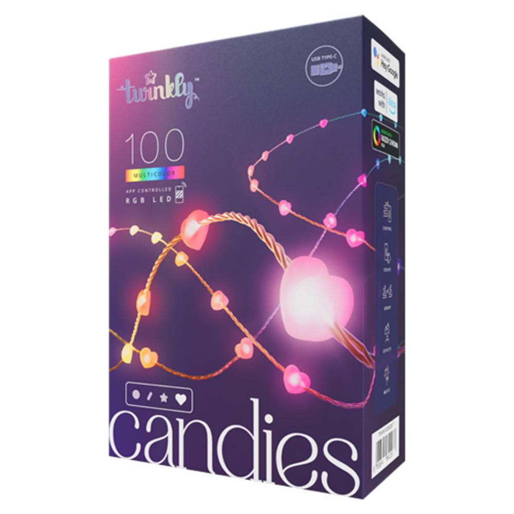 Guirlande coeur connectée IP20 6m 100 LEDS RGB fil transparent TWINKLY CANDIES - Image 1