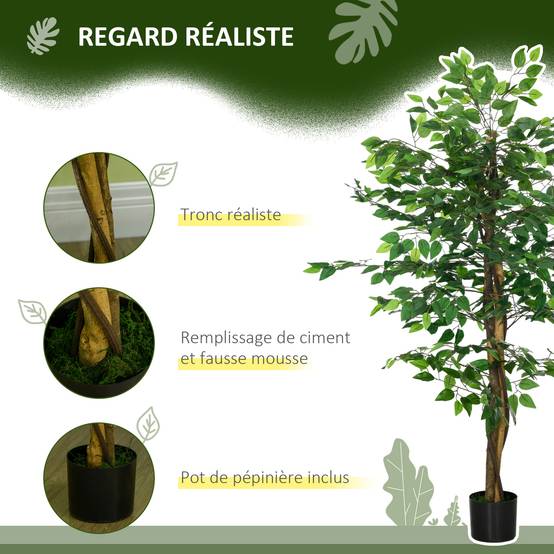 Plante Artificielle Ficus Plastique PEVA Déco Intérieur Tronc Réaliste 150cm Vert - ComfortXL Outdoor Living - Image 6