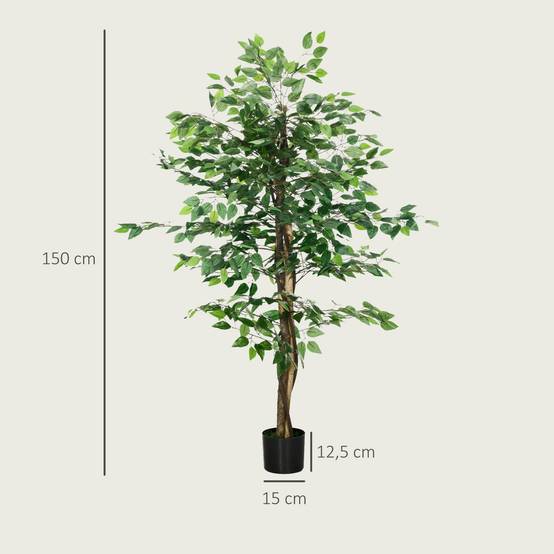 Plante Artificielle Ficus Plastique PEVA Déco Intérieur Tronc Réaliste 150cm Vert - ComfortXL Outdoor Living - Image 5