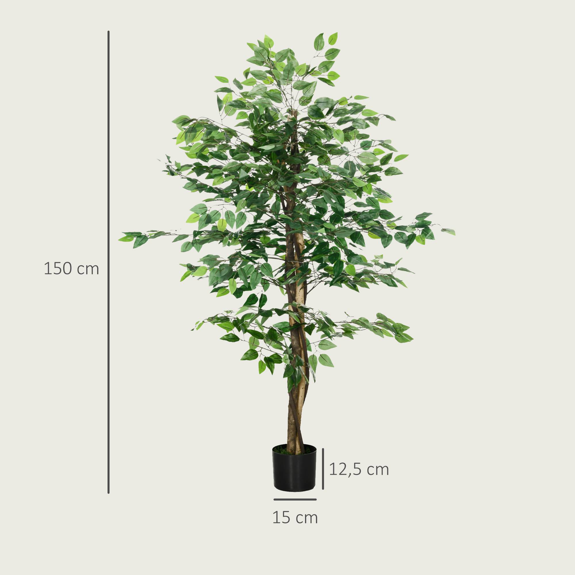 Plante Artificielle Ficus Plastique PEVA Déco Intérieur Tronc Réaliste 150cm Vert - ComfortXL Outdoor Living - Image 5
