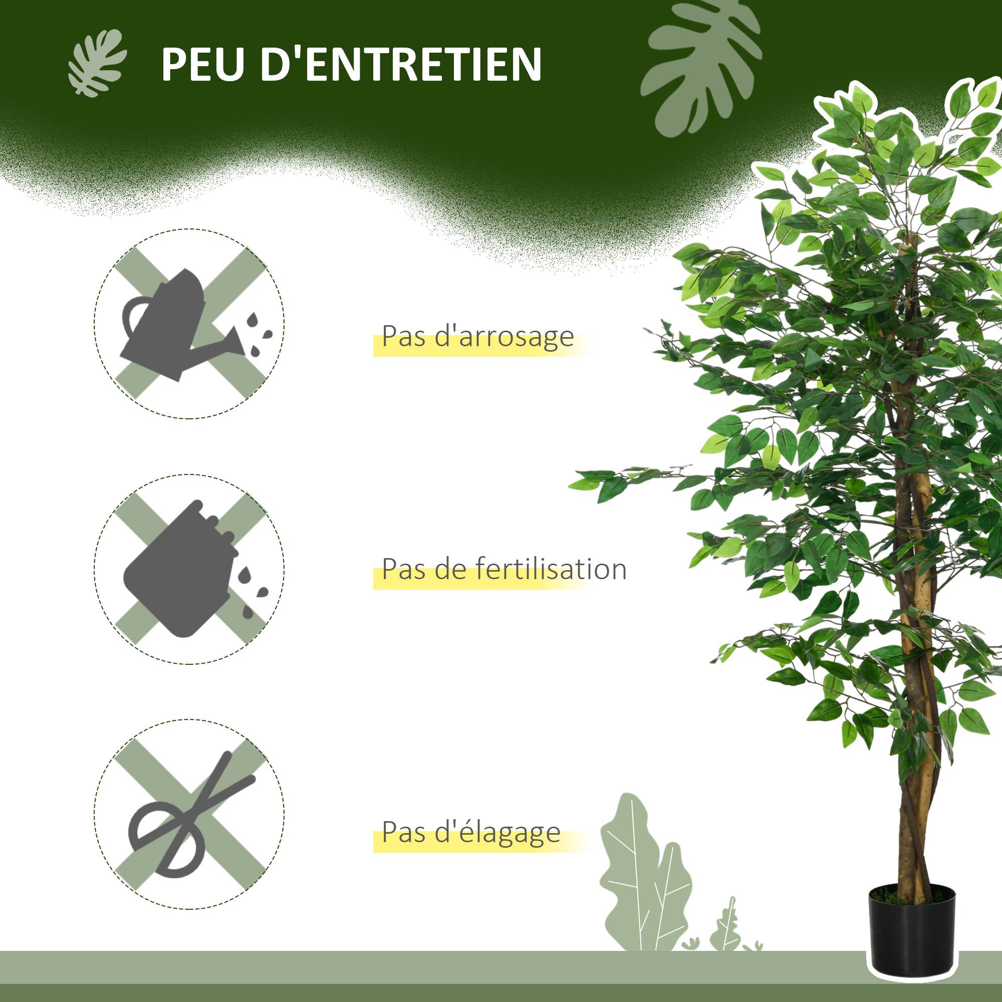 Plante Artificielle Ficus Plastique PEVA Déco Intérieur Tronc Réaliste 150cm Vert - ComfortXL Outdoor Living - Image 7