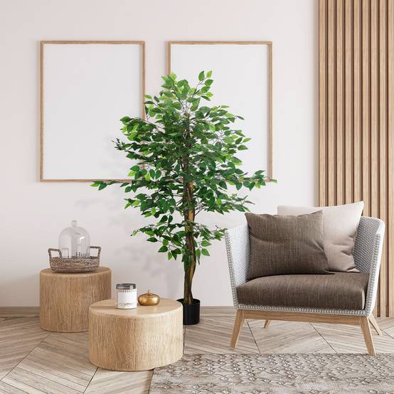 Plante Artificielle Ficus Plastique PEVA Déco Intérieur Tronc Réaliste 150cm Vert - ComfortXL Outdoor Living - Image 3