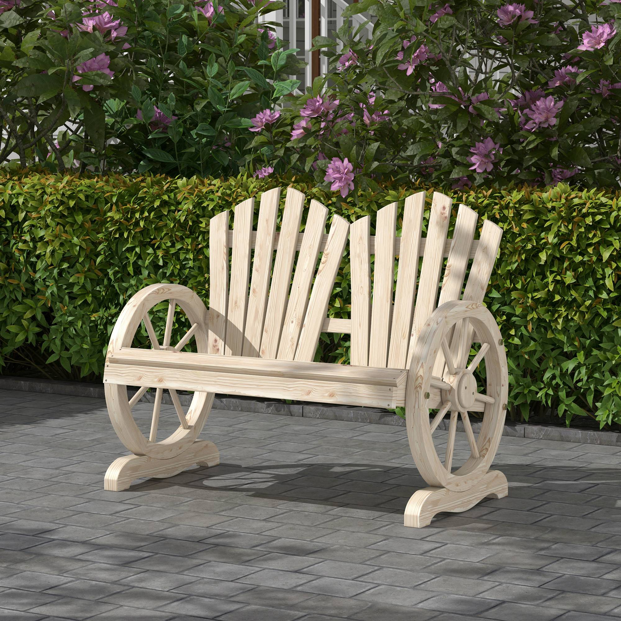 ComfortXL - Banquette de jardin bois de sapin 108 x 66 x 95 cm finition brûlée 2 places dossier courbé accoudoirs roue - Image 1