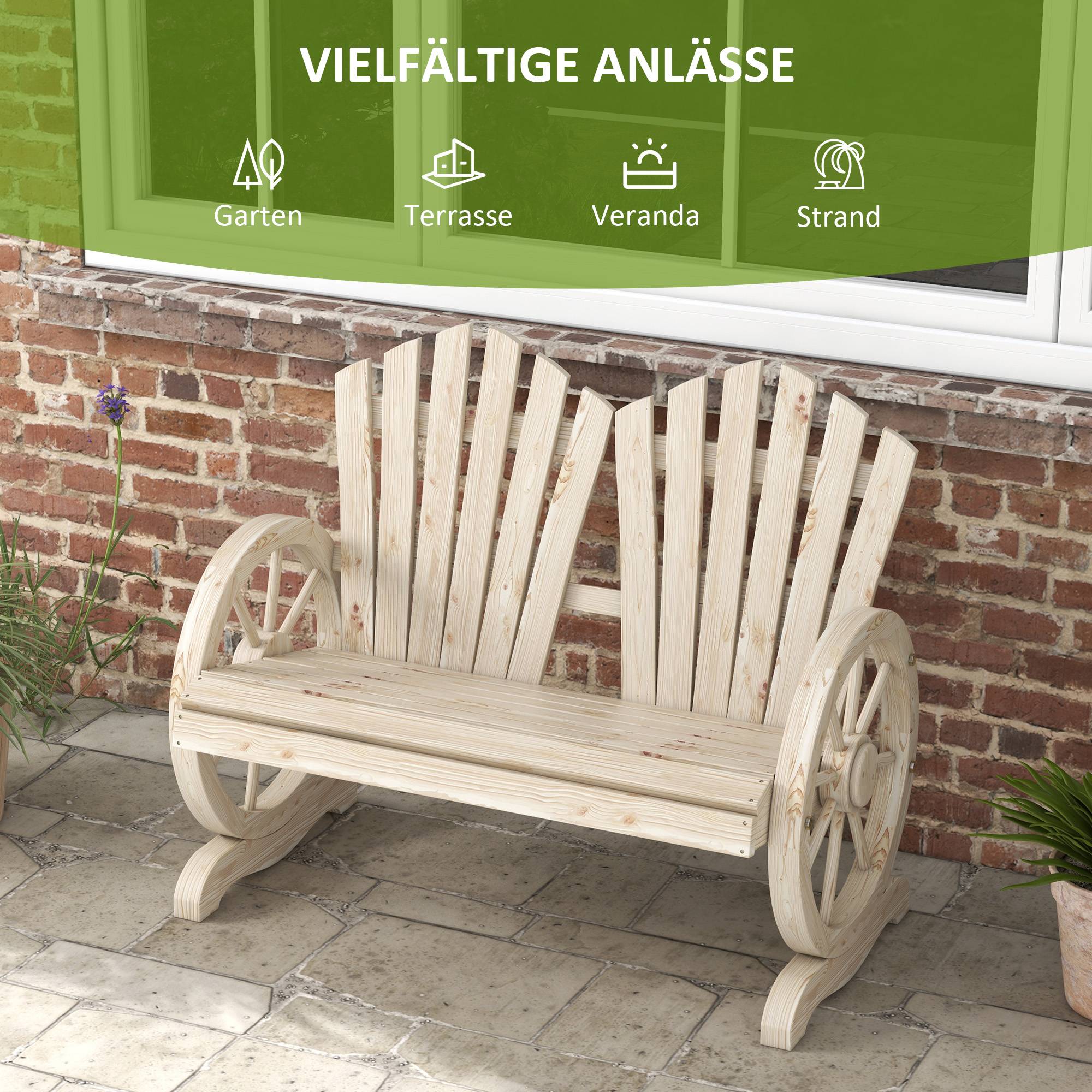 ComfortXL - Banquette de jardin bois de sapin 108 x 66 x 95 cm finition brûlée 2 places dossier courbé accoudoirs roue - Image 7