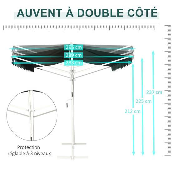 Store Double Pente 4 x 3 m Manuel rétractable Inclinaison réglable métal Polyester imperméabilisé Vert foncé - Image 8