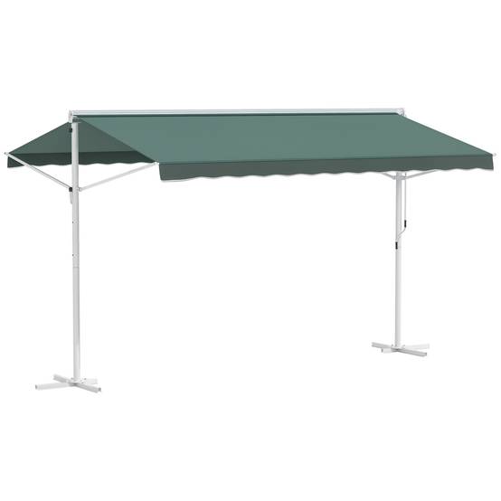 Store Double Pente 4 x 3 m Manuel rétractable Inclinaison réglable métal Polyester imperméabilisé Vert foncé - Image 1