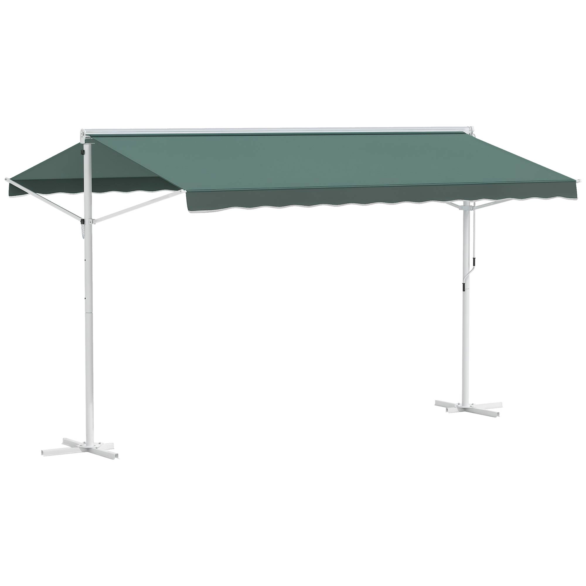 Store Double Pente 4 x 3 m Manuel rétractable Inclinaison réglable métal Polyester imperméabilisé Vert foncé - Image 1