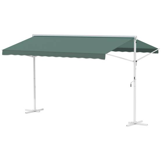 Store Double Pente 4 x 3 m Manuel rétractable Inclinaison réglable métal Polyester imperméabilisé Vert foncé - Image 2