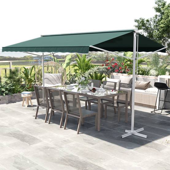 Store Double Pente 4 x 3 m Manuel rétractable Inclinaison réglable métal Polyester imperméabilisé Vert foncé - Image 4