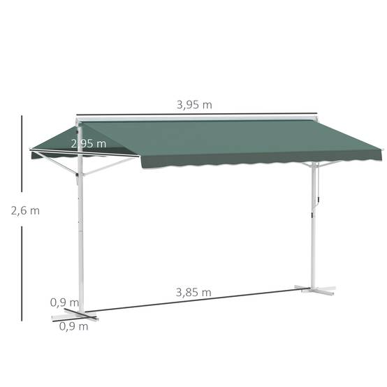 Store Double Pente 4 x 3 m Manuel rétractable Inclinaison réglable métal Polyester imperméabilisé Vert foncé - Image 5