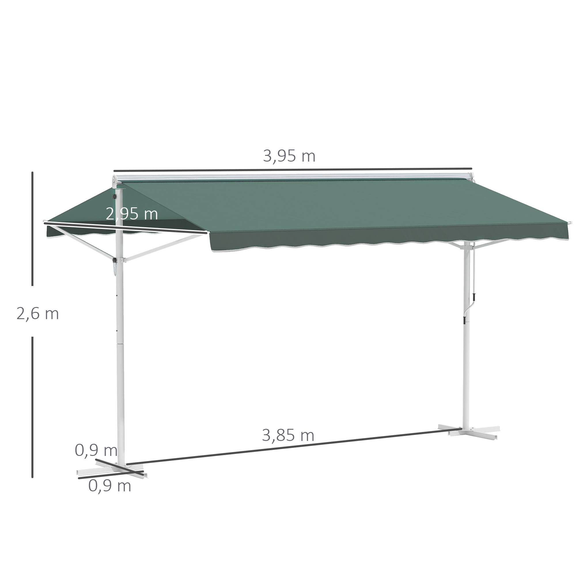 Store Double Pente 4 x 3 m Manuel rétractable Inclinaison réglable métal Polyester imperméabilisé Vert foncé - Image 5